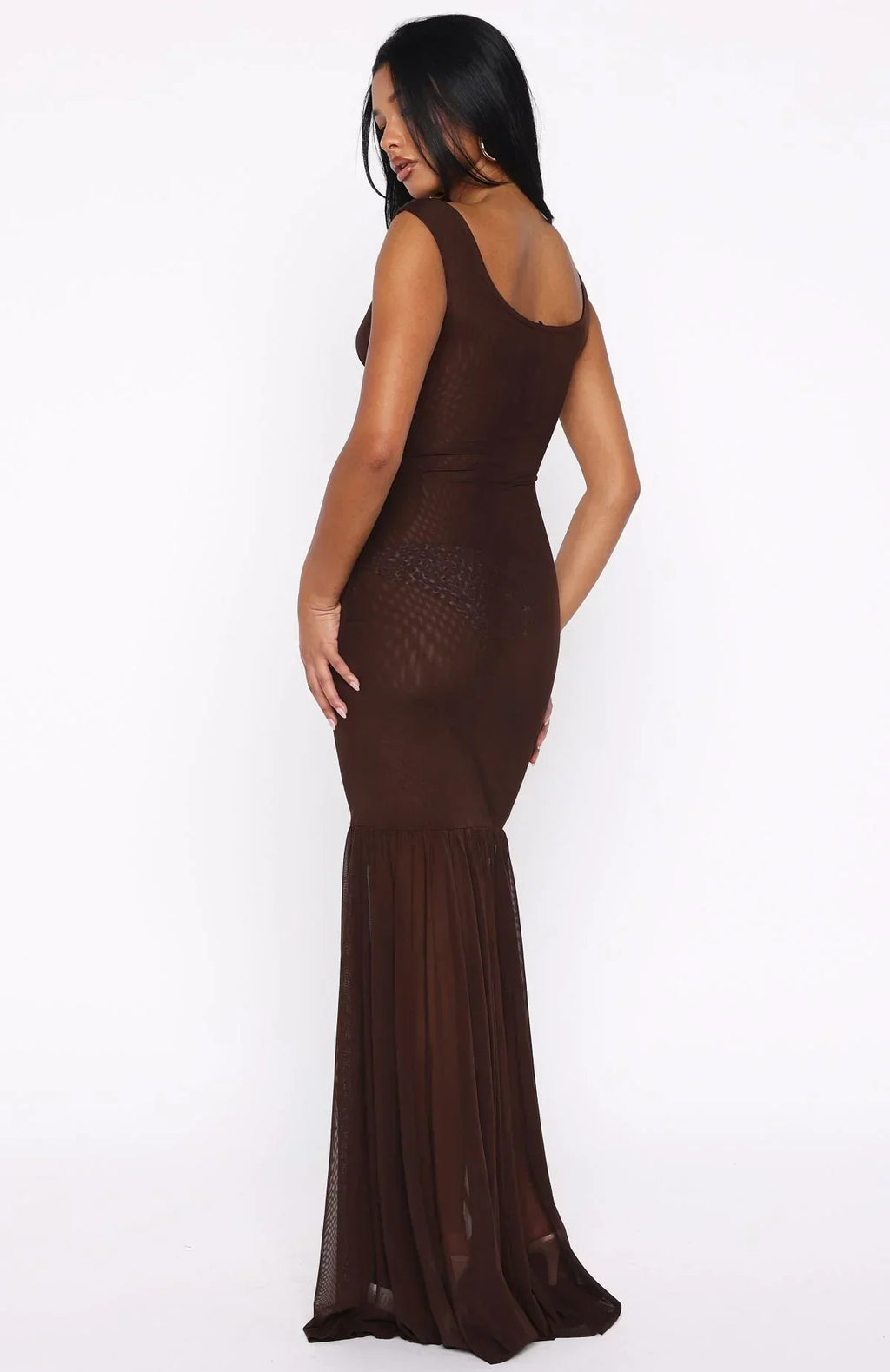 Robe longue en maille « Just A Peak » chocolat