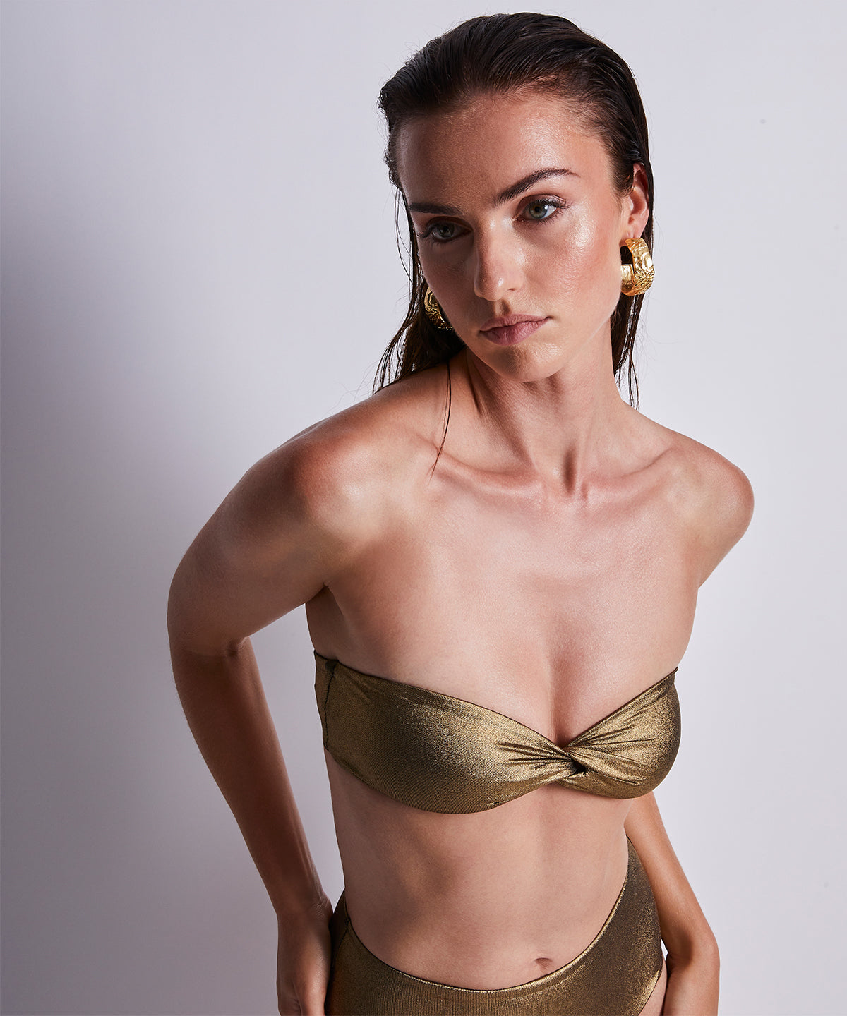 Haut de maillot de bain bandeau Sunlight Glow avec bonnets amovibles Or antique