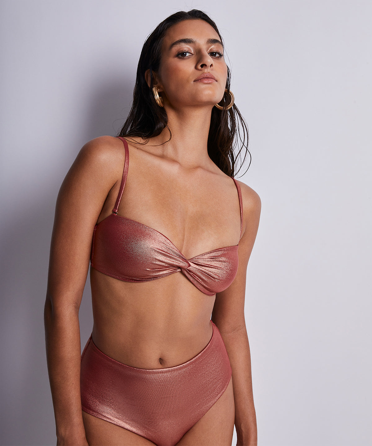 Sunlight Glow Bandeau Bikini Top with Removable Pads Copper