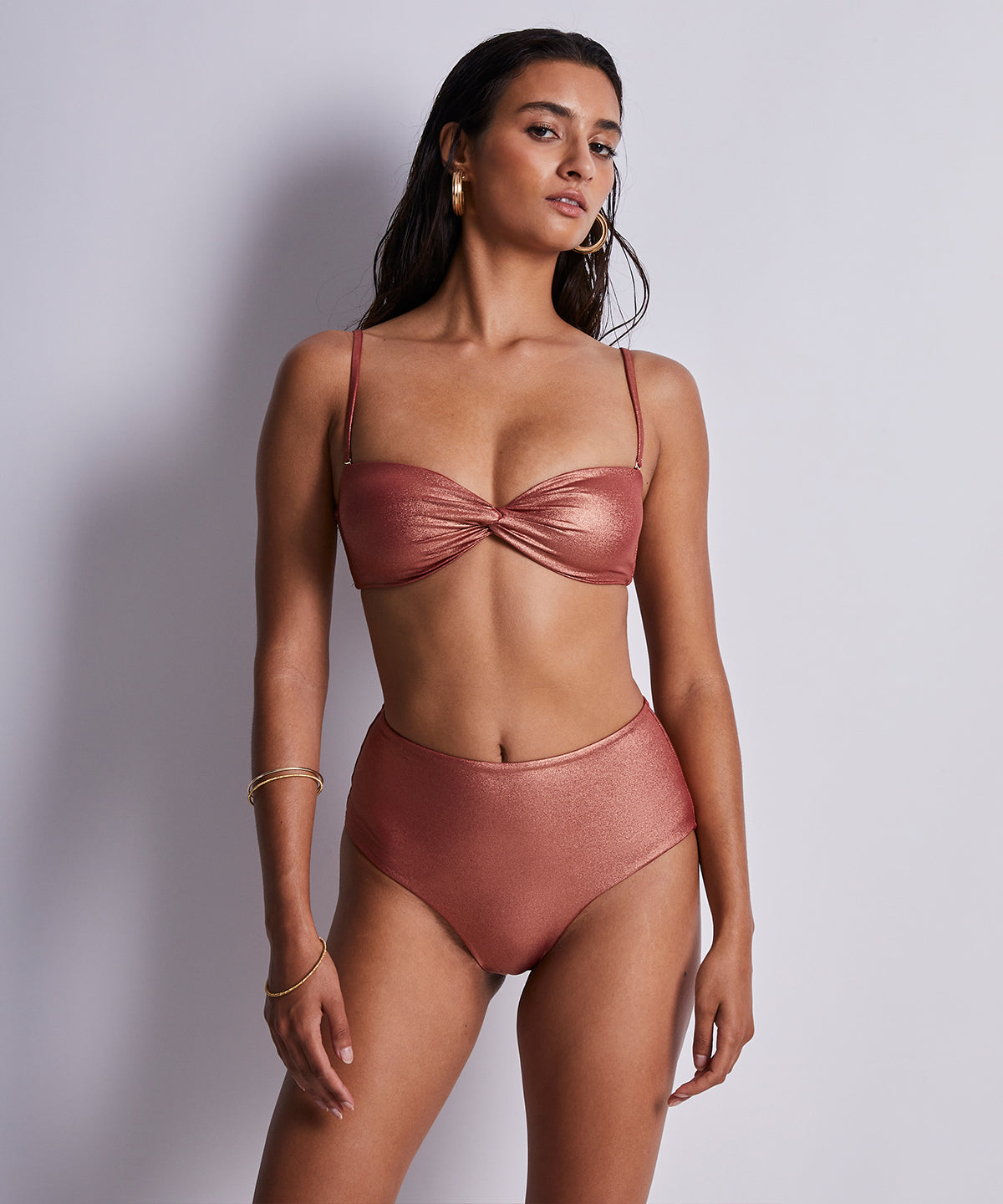 Sunlight Glow Bandeau Bikini Top with Removable Pads Copper