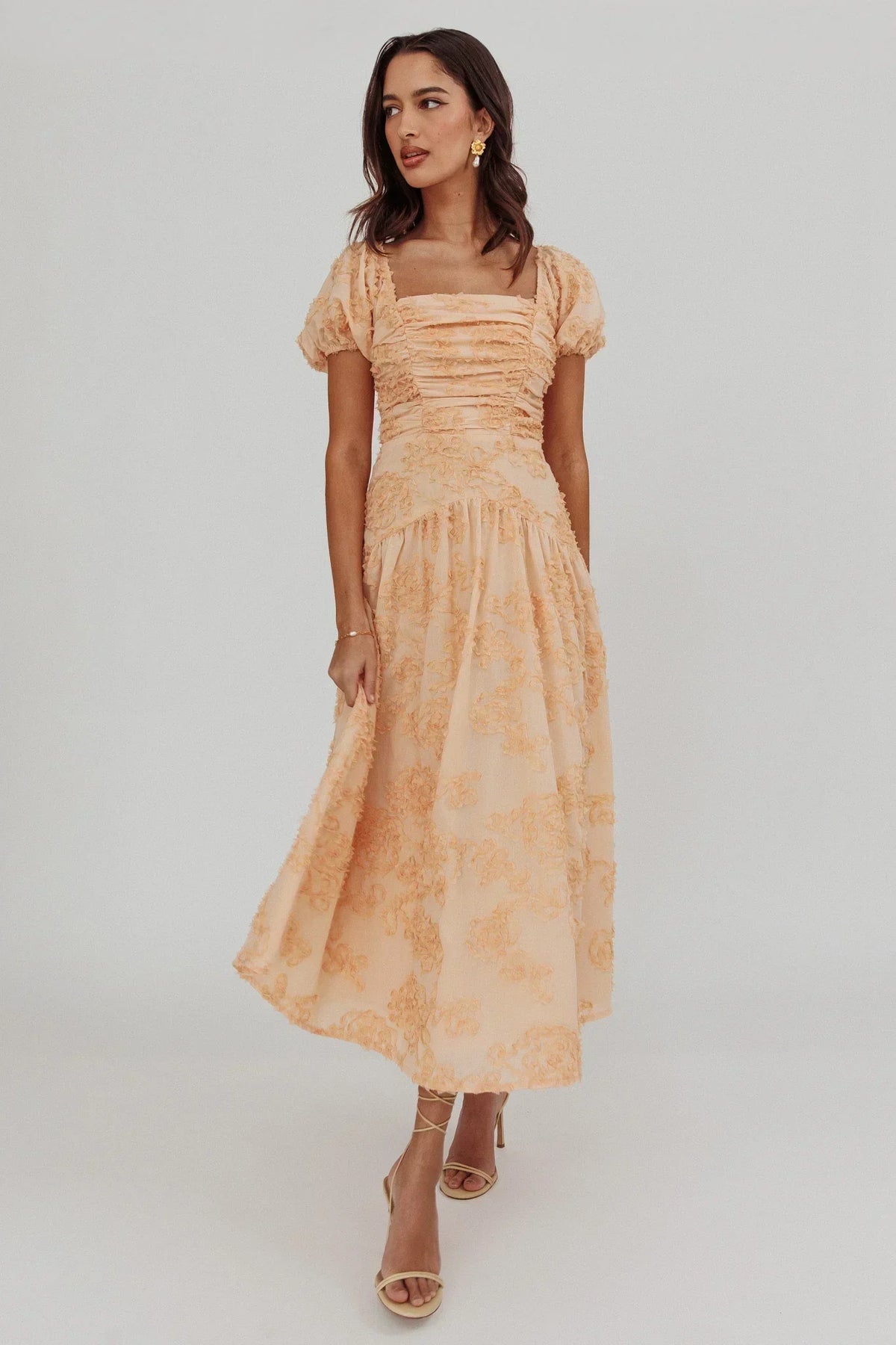 Robe midi Telma à manches bouffantes, couleur blush