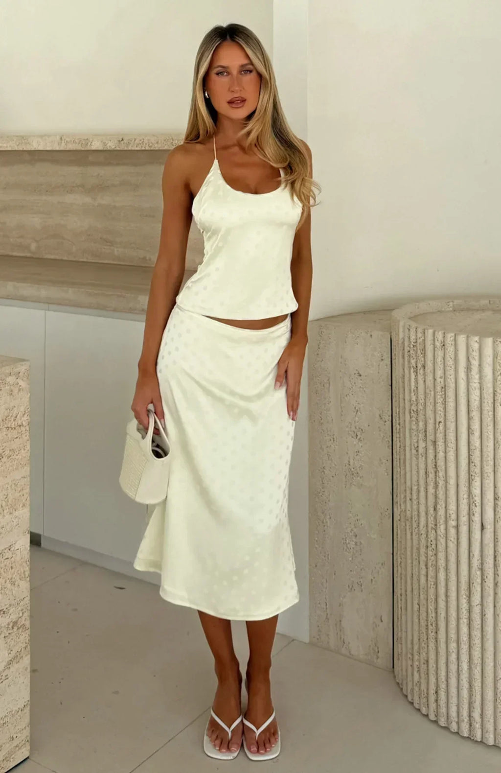 Jupe Midi Crème Palm Breeze