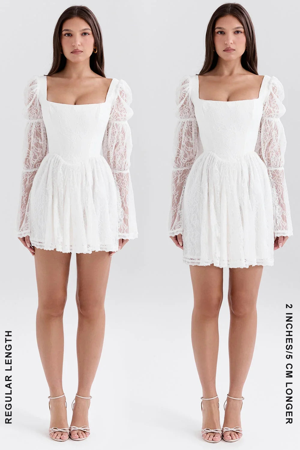 Mini-robe en dentelle blanche à manches bouffantes