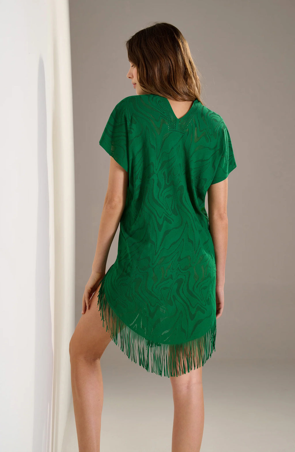 pery Madder red lace fringed poncho tunic