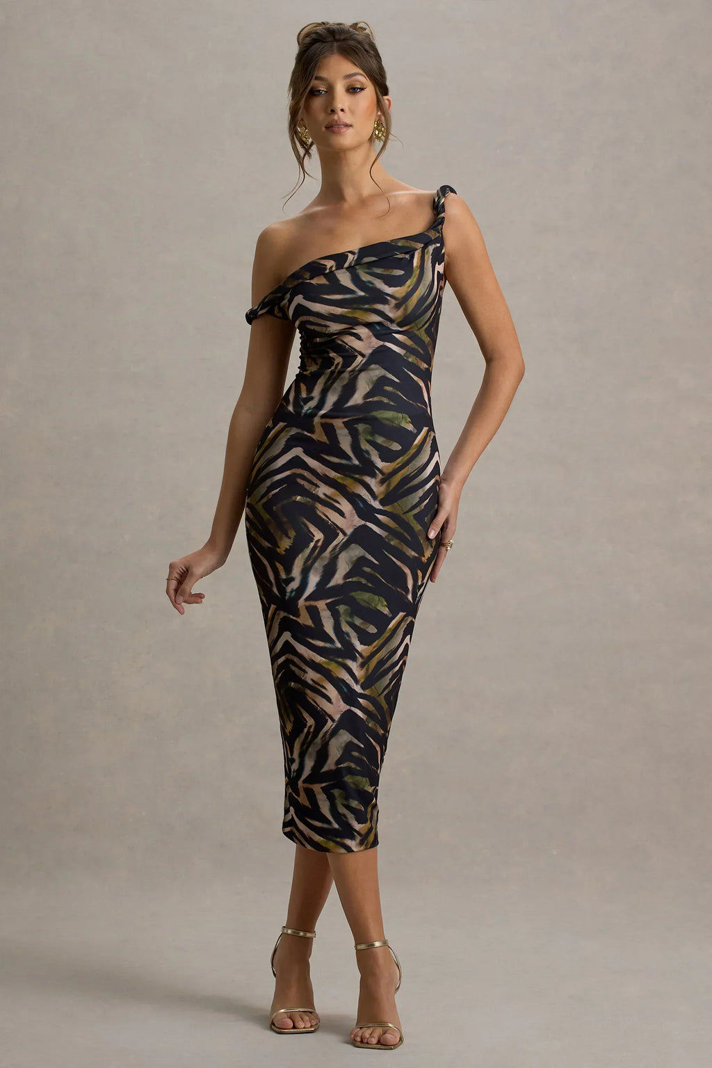 Nora | Robe midi asymétrique torsadée à imprimé zèbre
