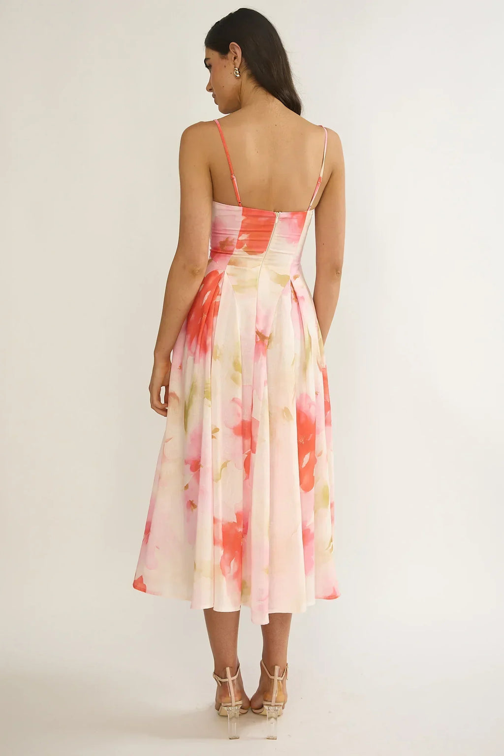 Robe midi à taille plissée "Get My Attention" rose fleuri