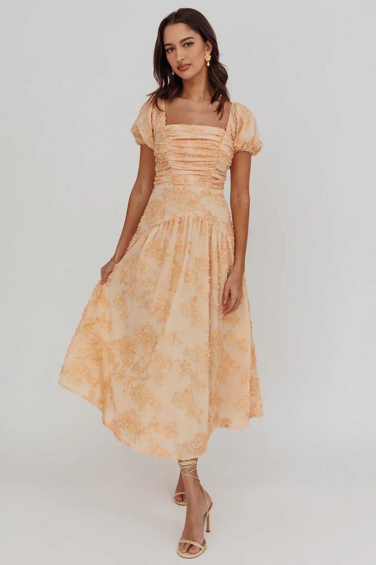 Robe midi Telma à manches bouffantes, couleur blush