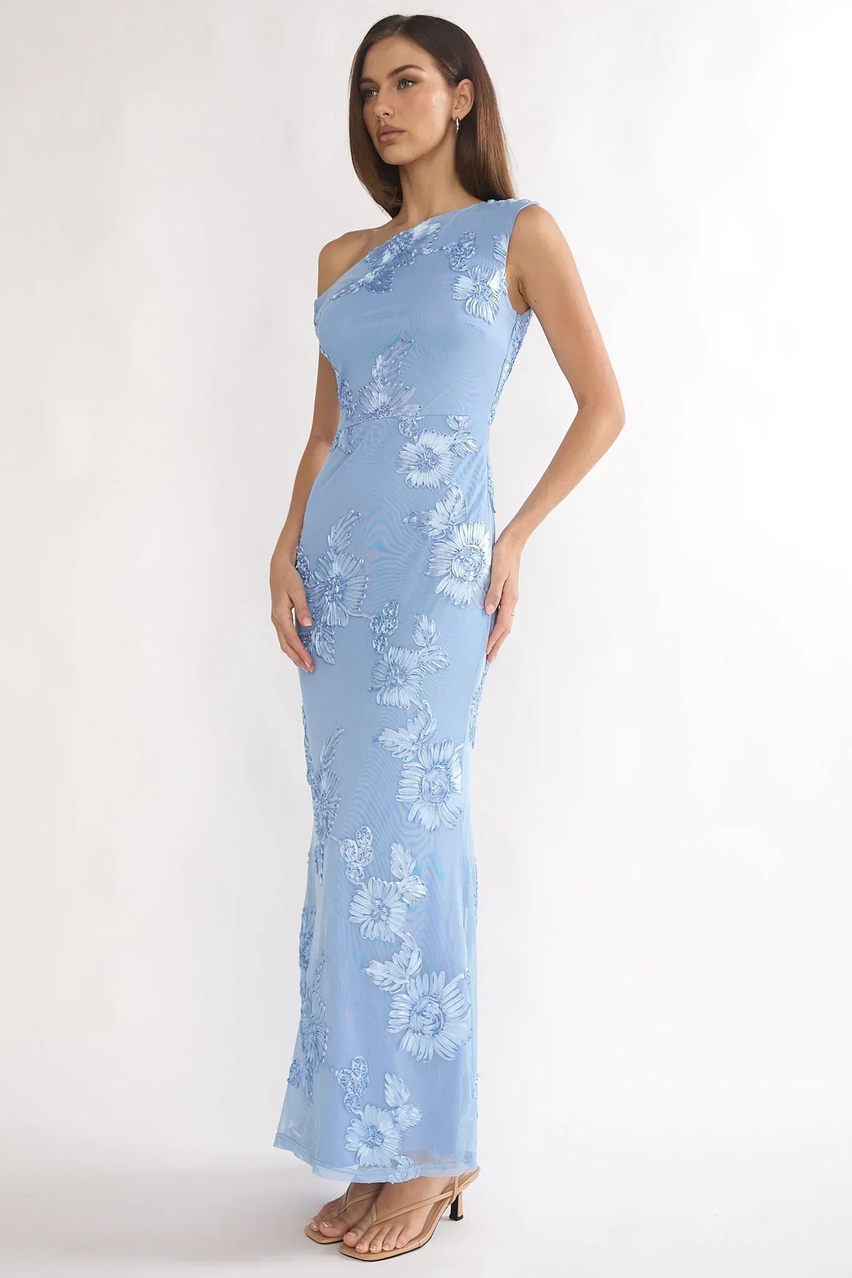 Robe longue asymétrique brodée bleu nuit Moonlit Magic