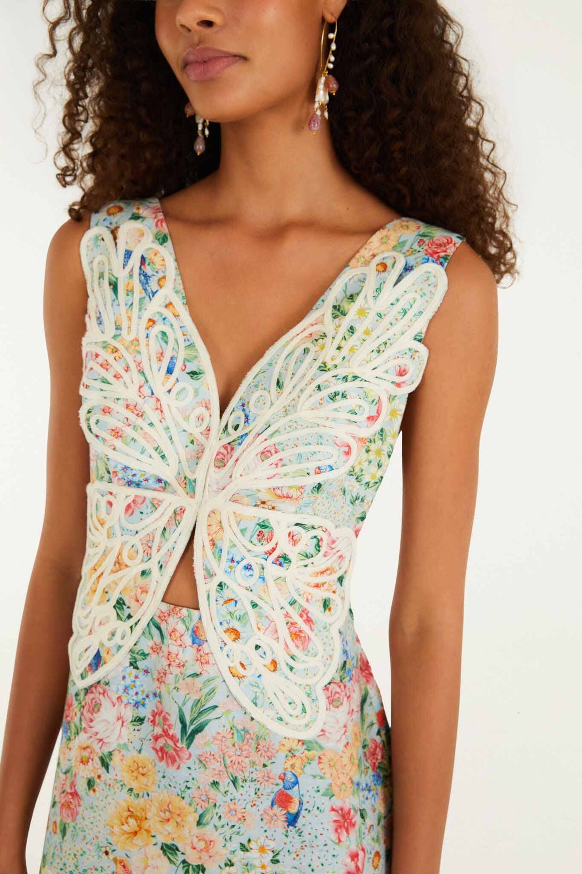 Robe midi bustier 3D Rendeira multicolore