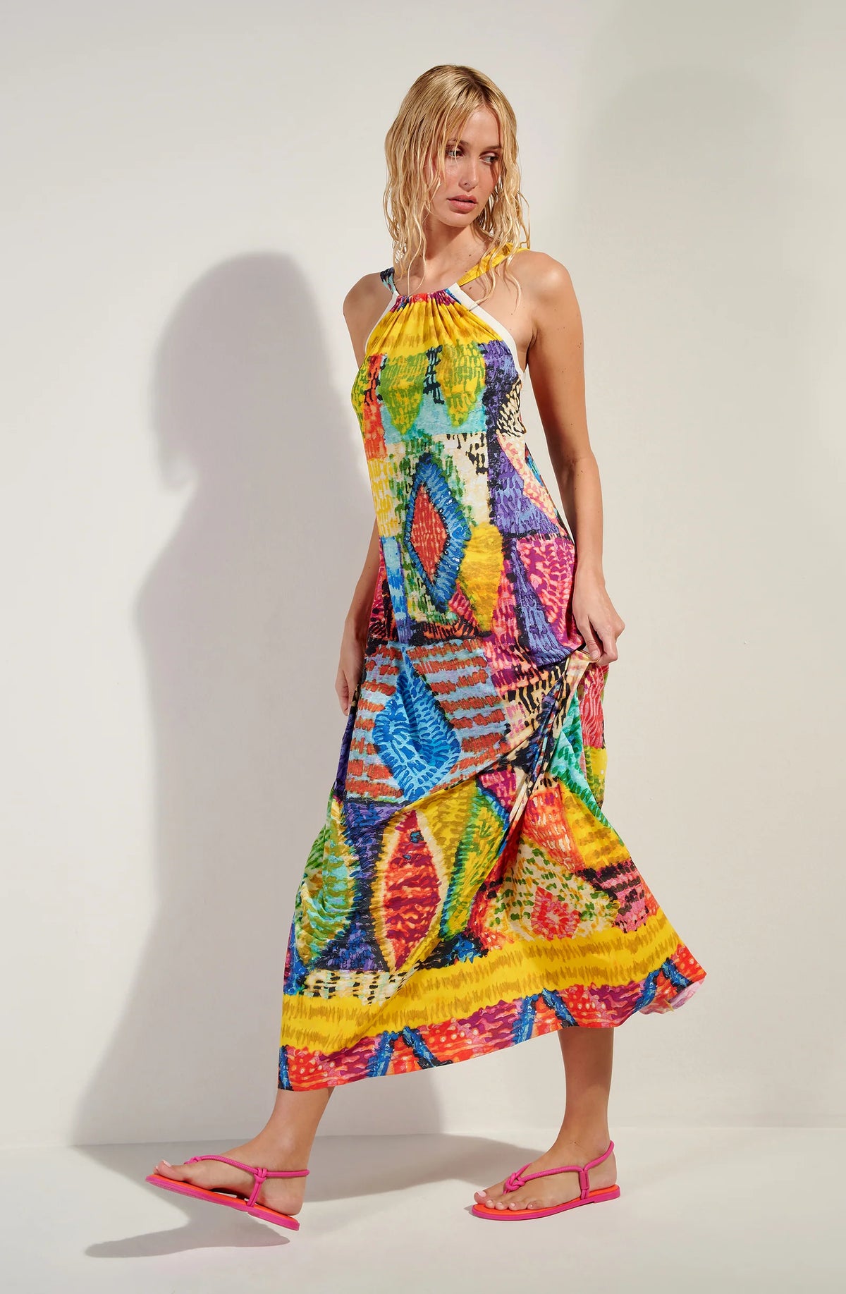 Robe longue noire à dos nu en voile extensible Licie