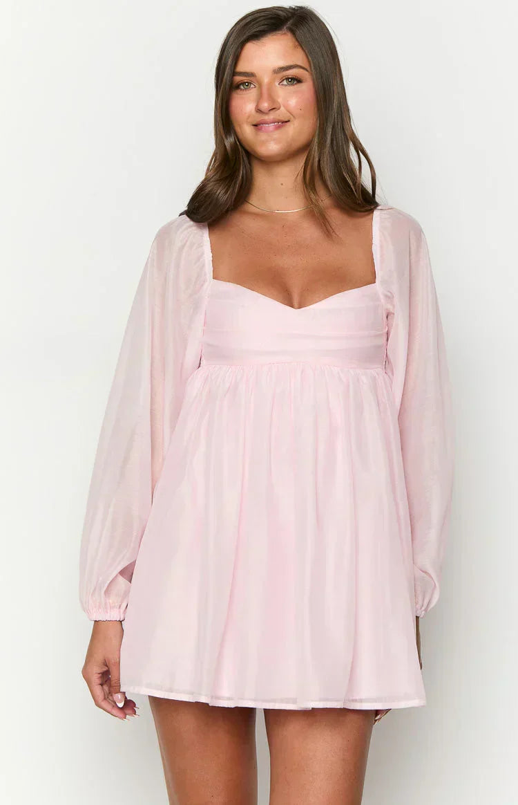 Robe mini Narla rose à manches longues