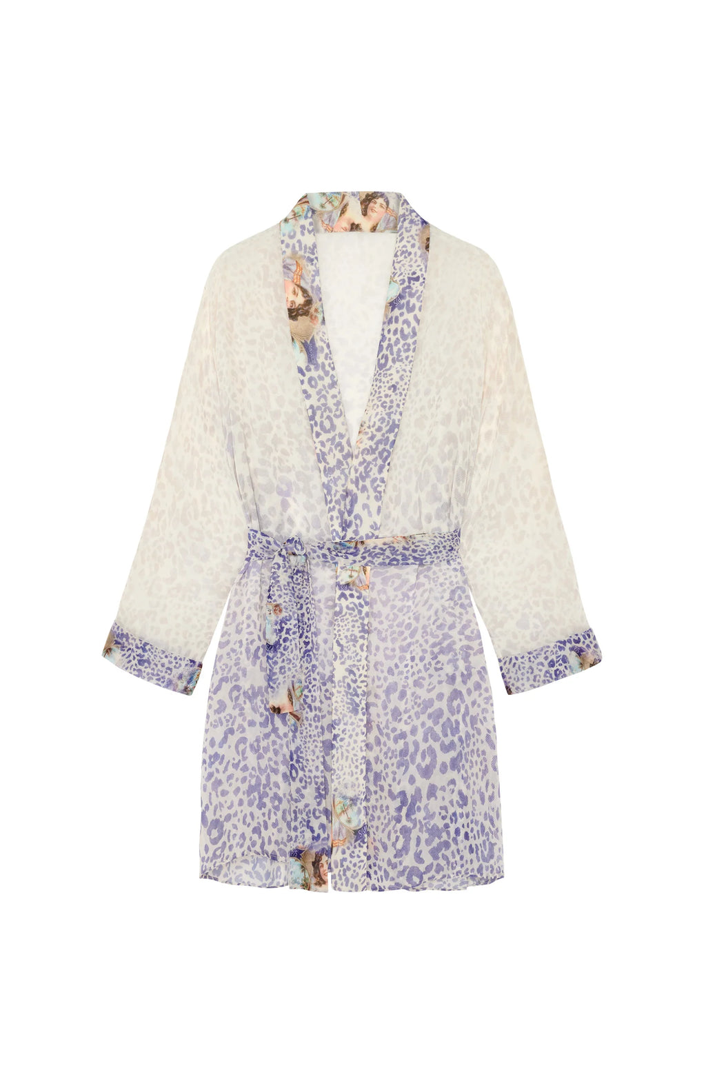 Veste kimono imprimée kanni en voile fixe semi-transparent