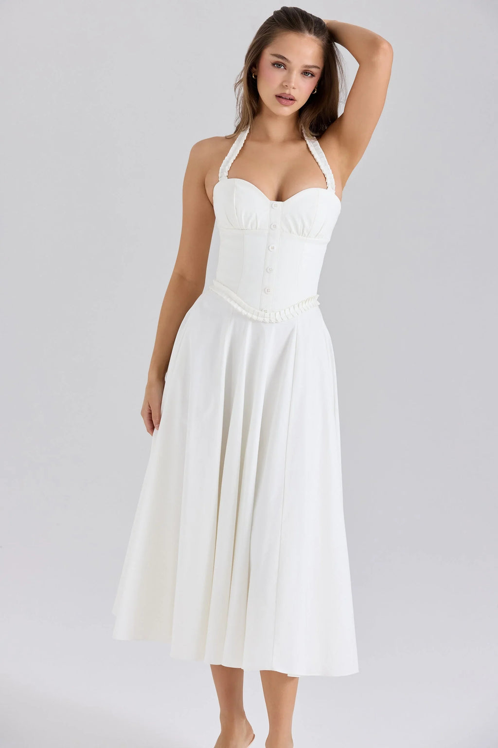 robe midi blanche en coton stretch à licou