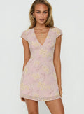 Mini-robe cannelloni fleurie lilas