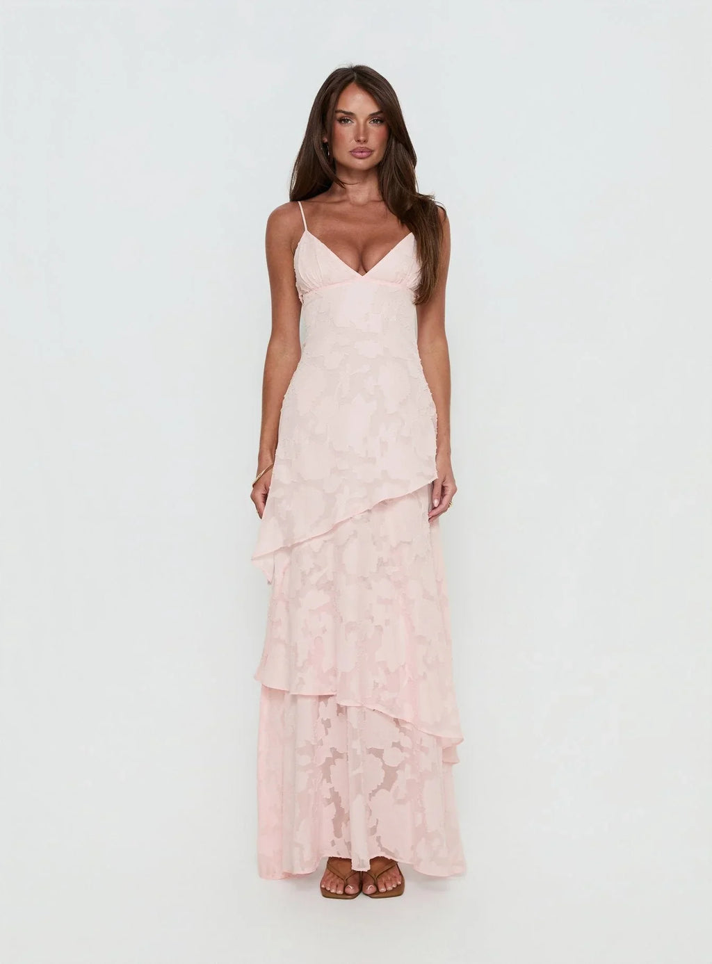 Lyricah Tiered Tie Back Maxi Dress Pink
