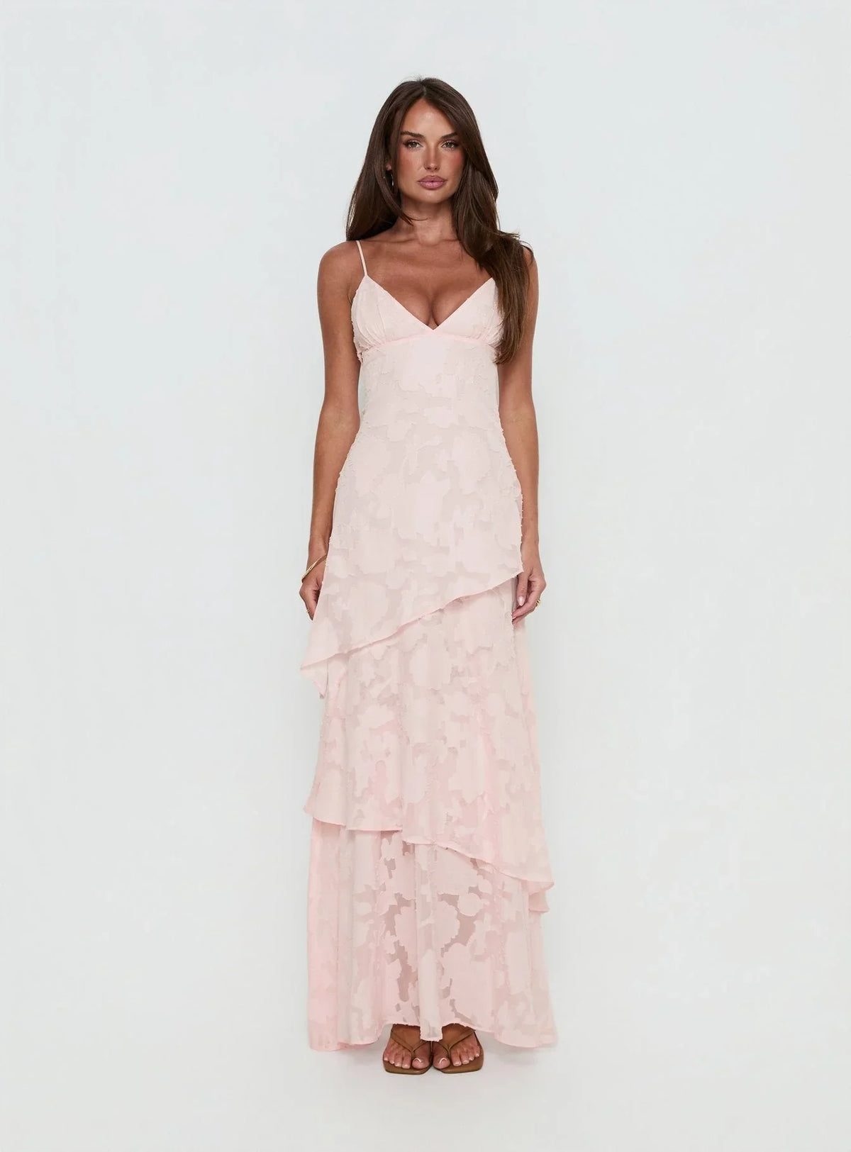 Lyricah Tiered Tie Back Maxi Dress Pink