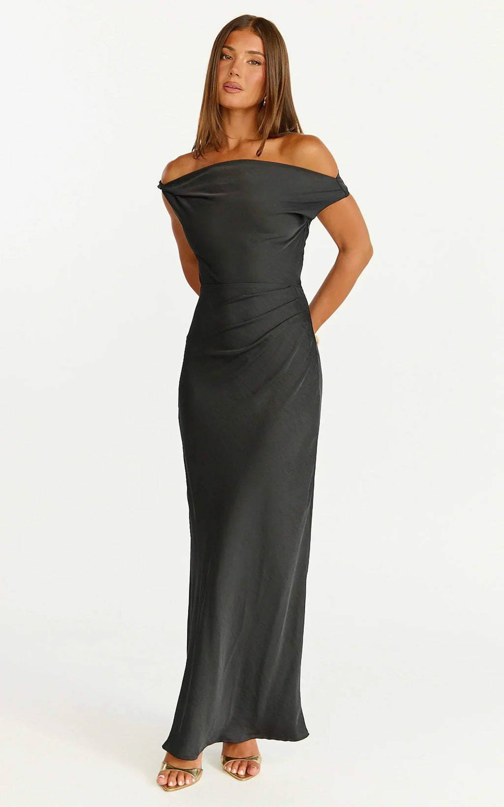 Robe midi Lira - Robe asymétrique en satin noir