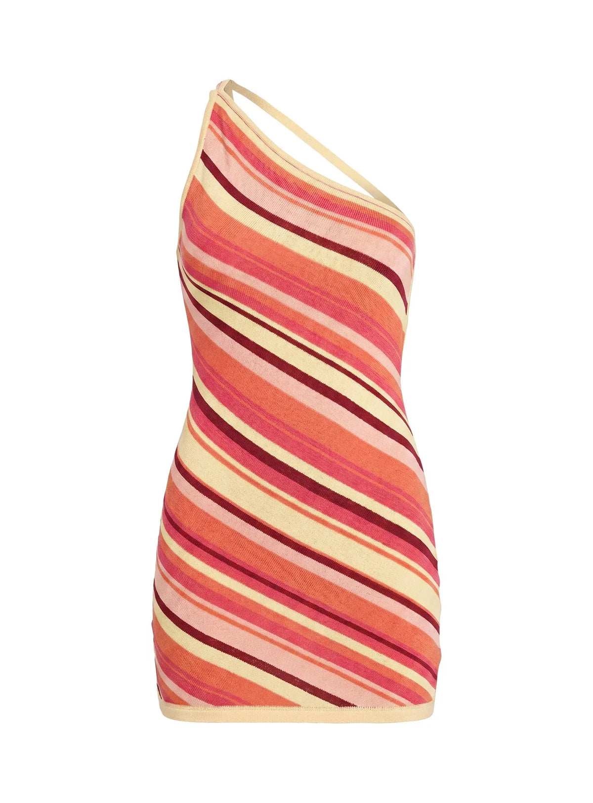 Robe Courte en Maille Asymétrique à Dos Échancré Zadena Rayures Multiples