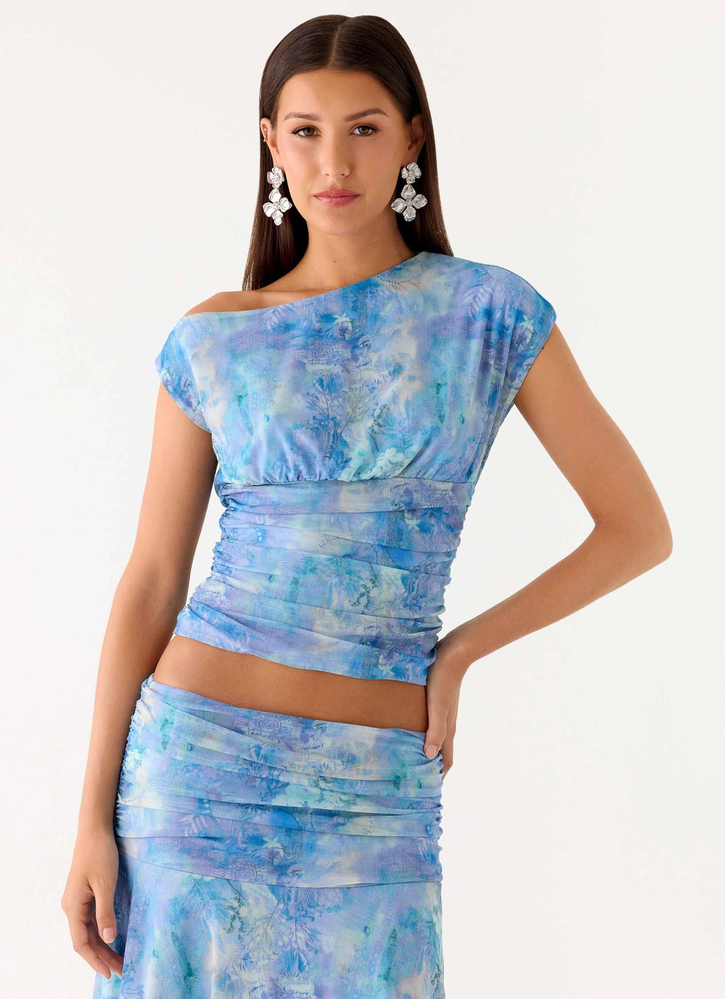 Haut asymétrique Liana – Paisley turquoise