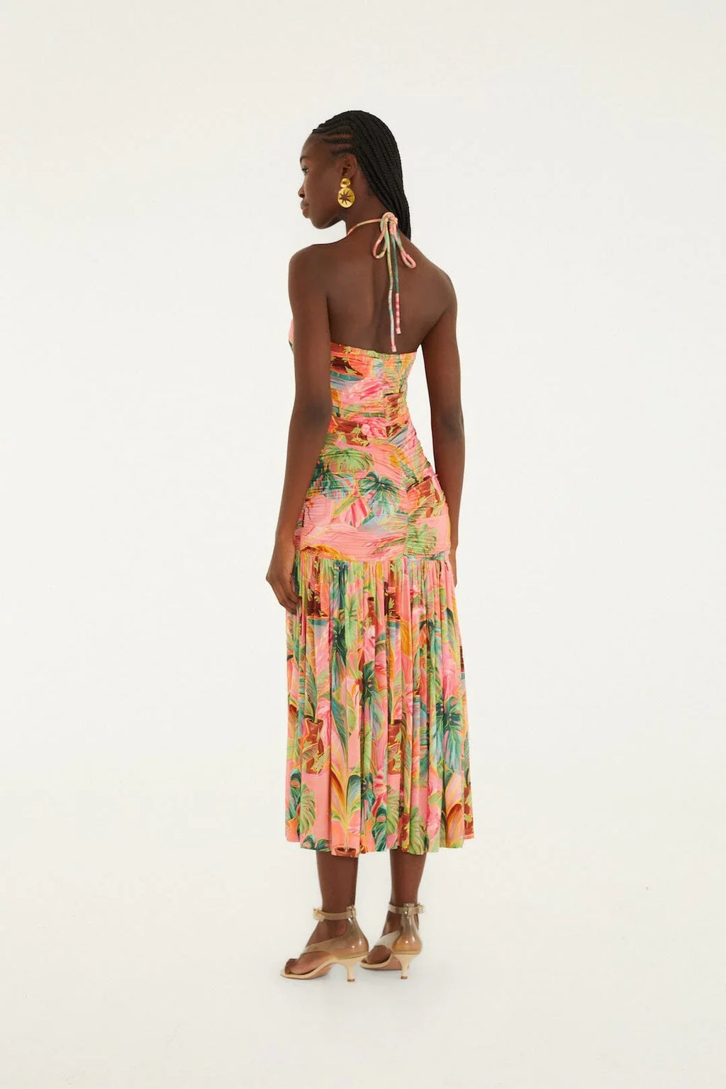 Soft Pink Pool Time Ruched Sleeveless Midi Dress