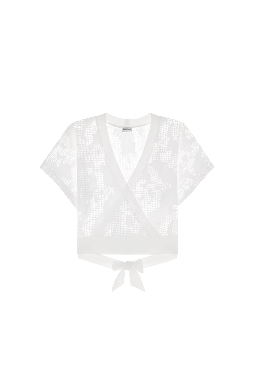 manoa White perforated fishnet wrap top