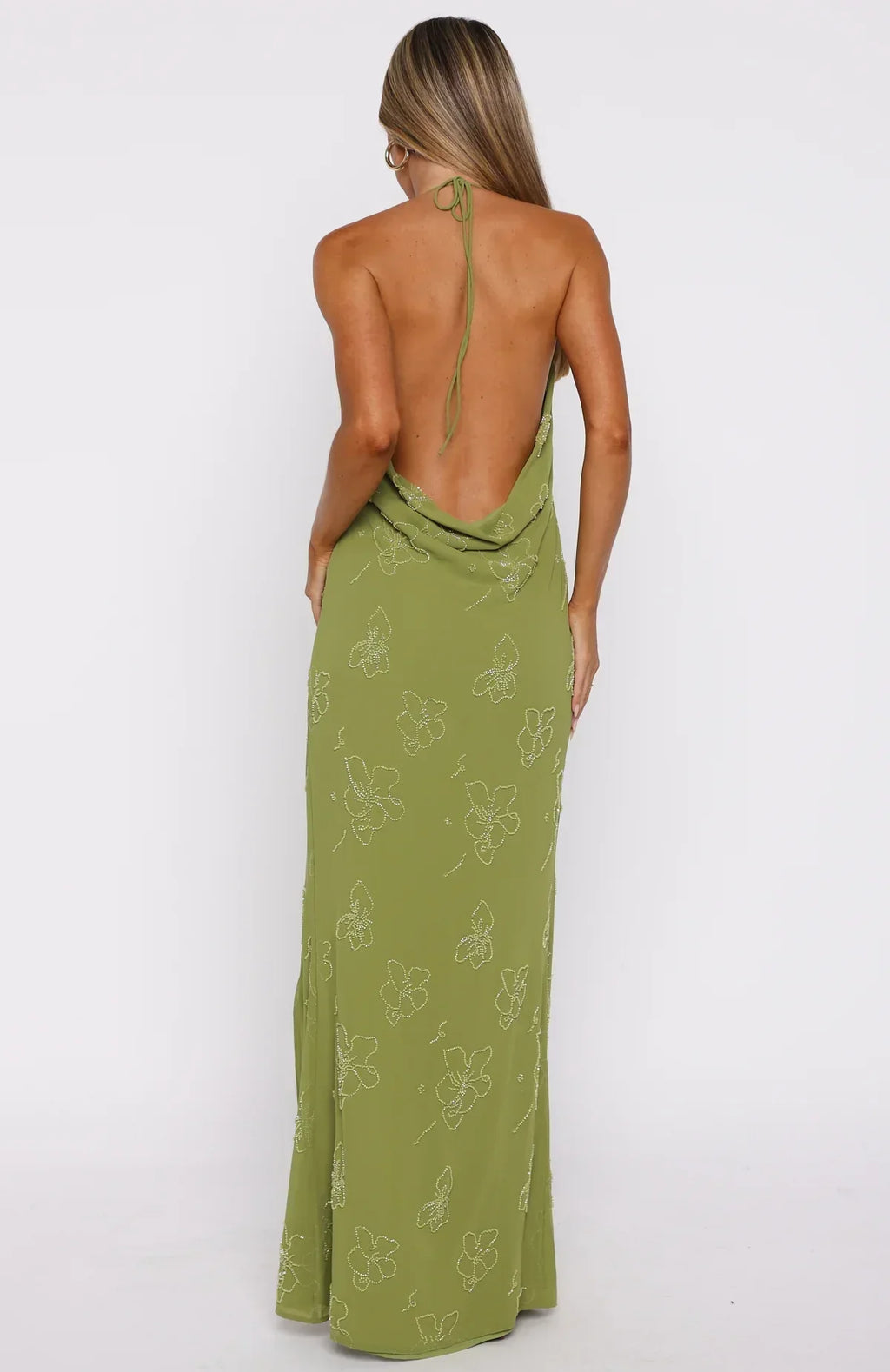 Robe longue perlée Slow Dancer couleur Thé Vert