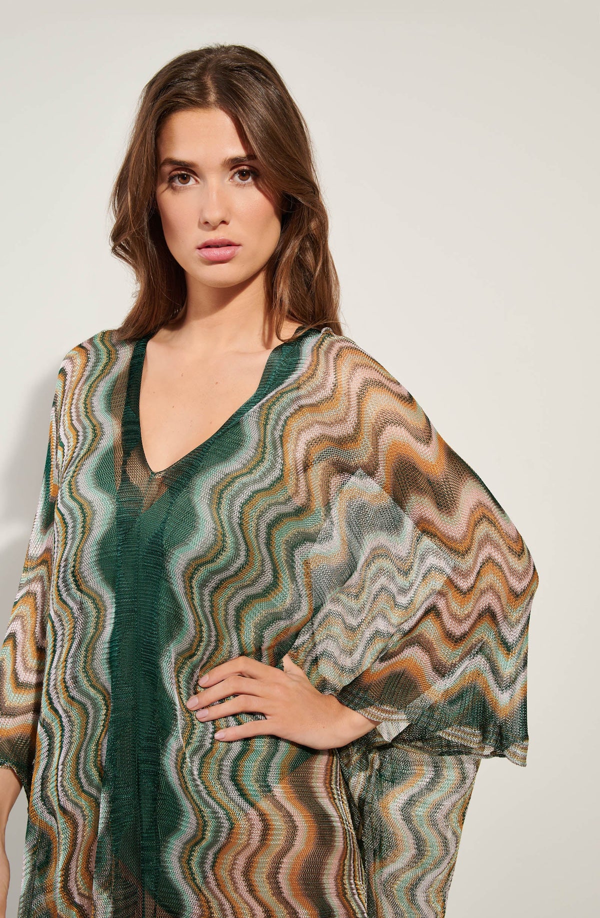 poncho semi-transparent à motif ZIG-ZAG baie