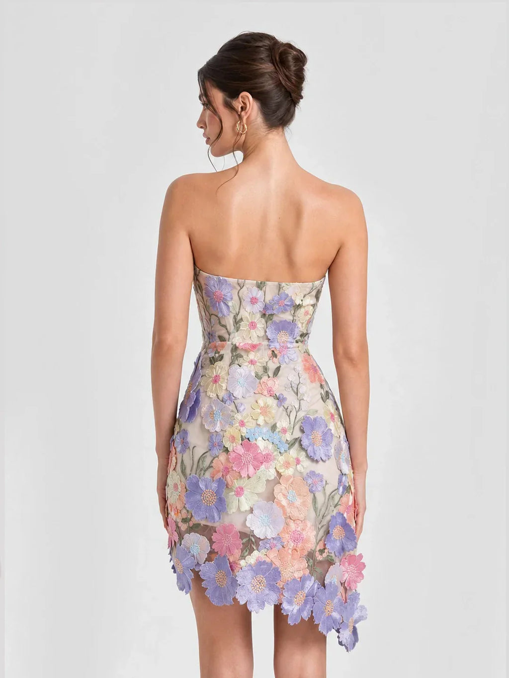 Robe mini bustier en tulle avec appliqués floraux 3D