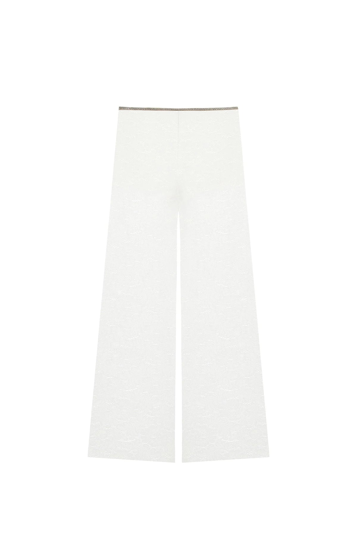 Pantalon droit en mousse Paige blanc et dentelle Lurex
