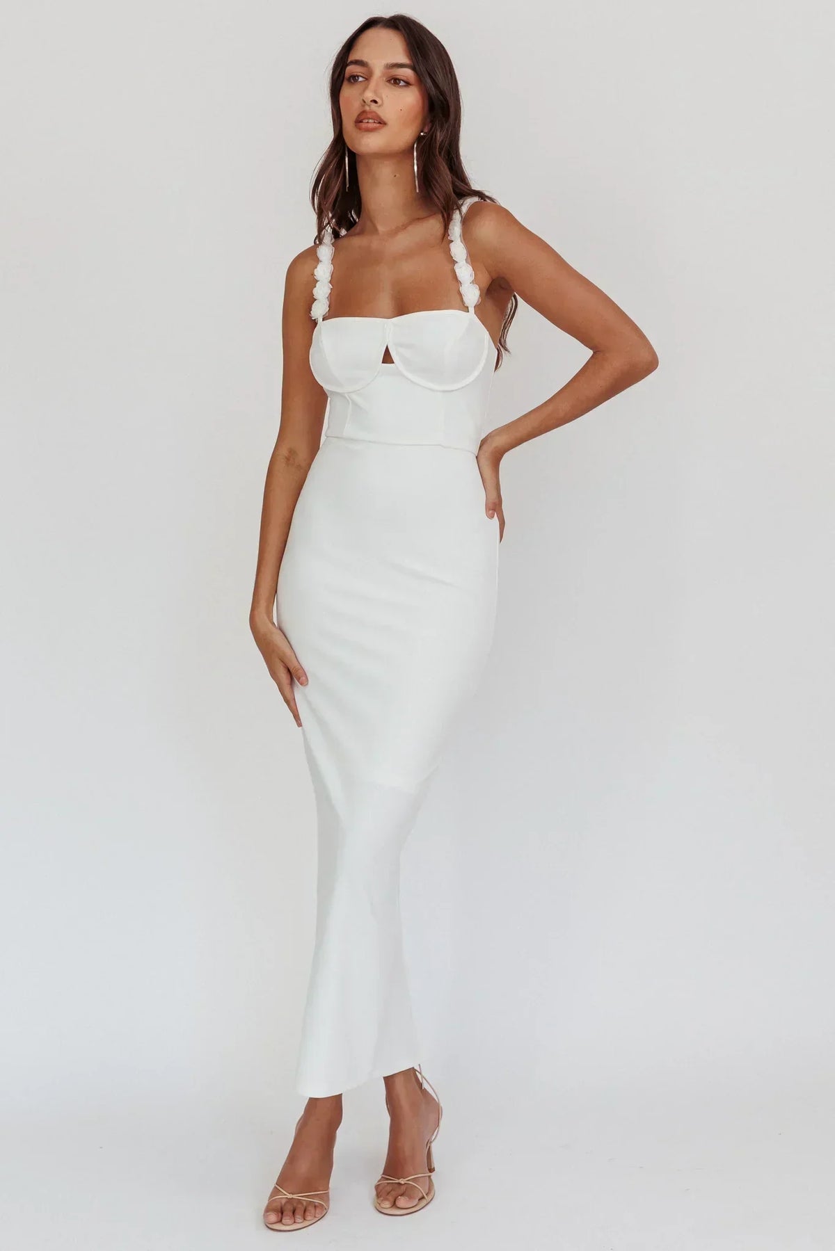 Robe midi Marteen à bretelles et à rosette, blanche