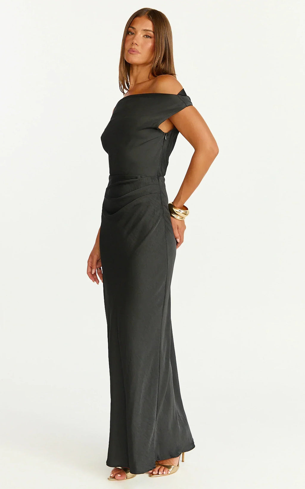 Robe midi Lira - Robe asymétrique en satin noir