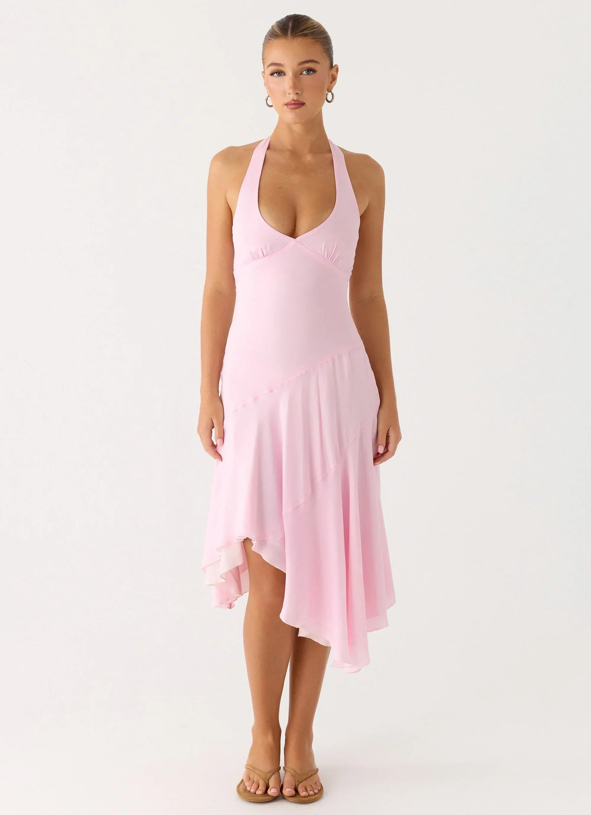 Robe midi asymétrique Faelie à col nu - Rose