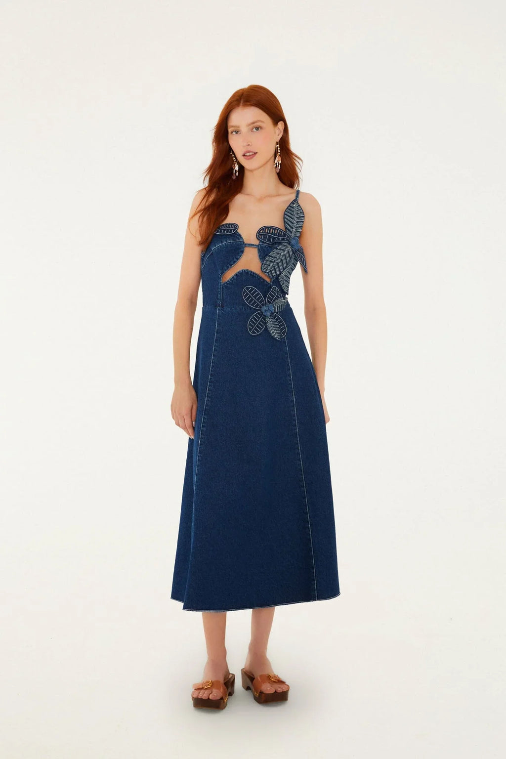 Robe Midi en Jean avec Fleurs 3D Découpées
