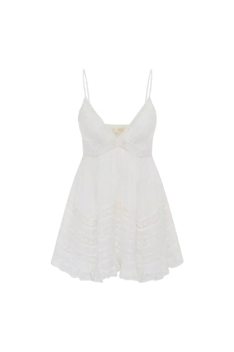 Mini-robe Alonna en coton à finitions en dentelle - BLANC