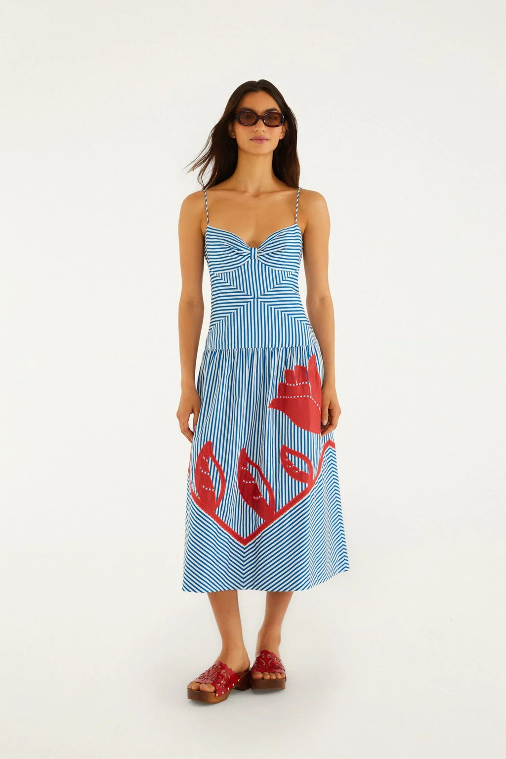 Robe midi sans manches rayures ciel bleu