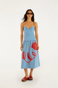 Robe midi sans manches rayures ciel bleu