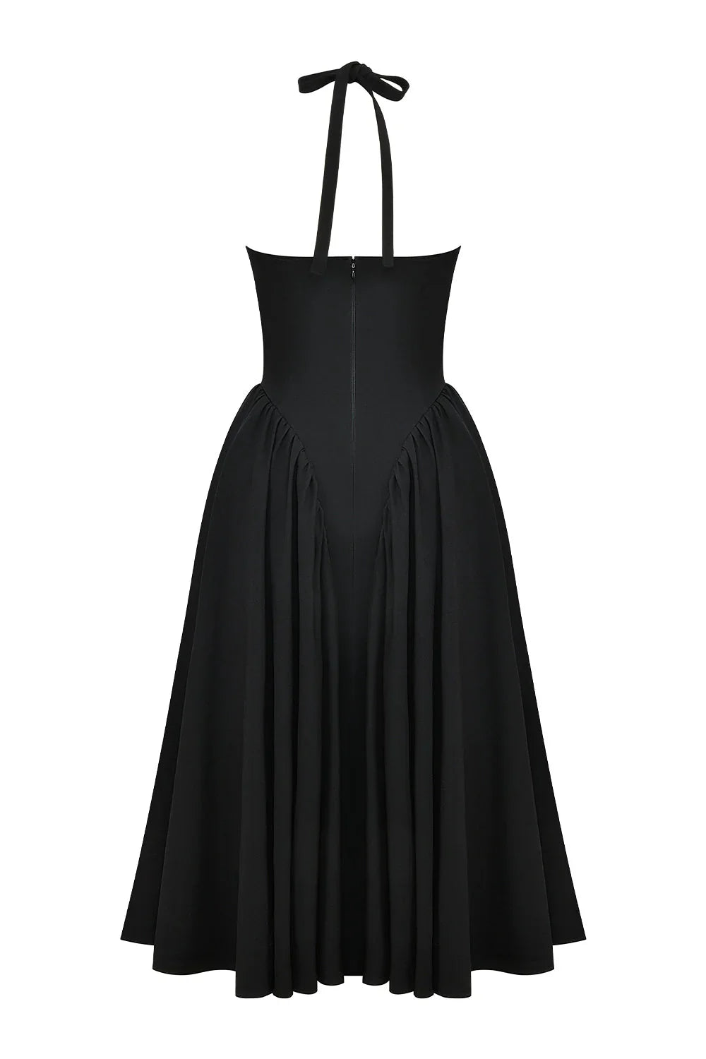 black twill halter midi dress