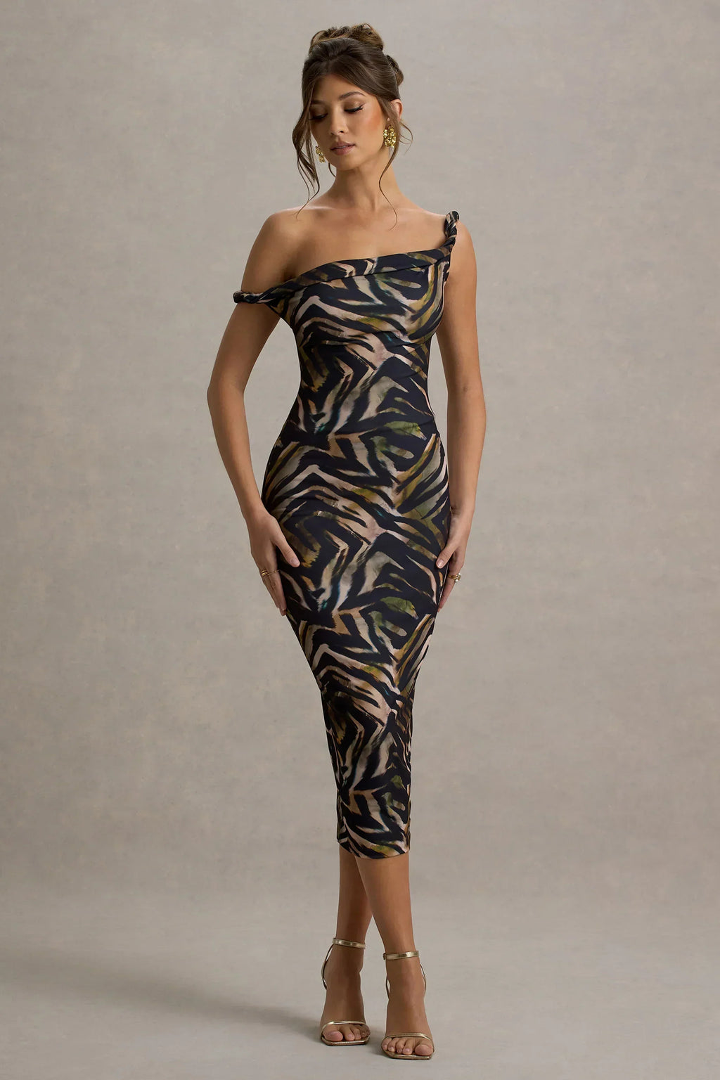 Nora | Robe midi asymétrique torsadée à imprimé zèbre