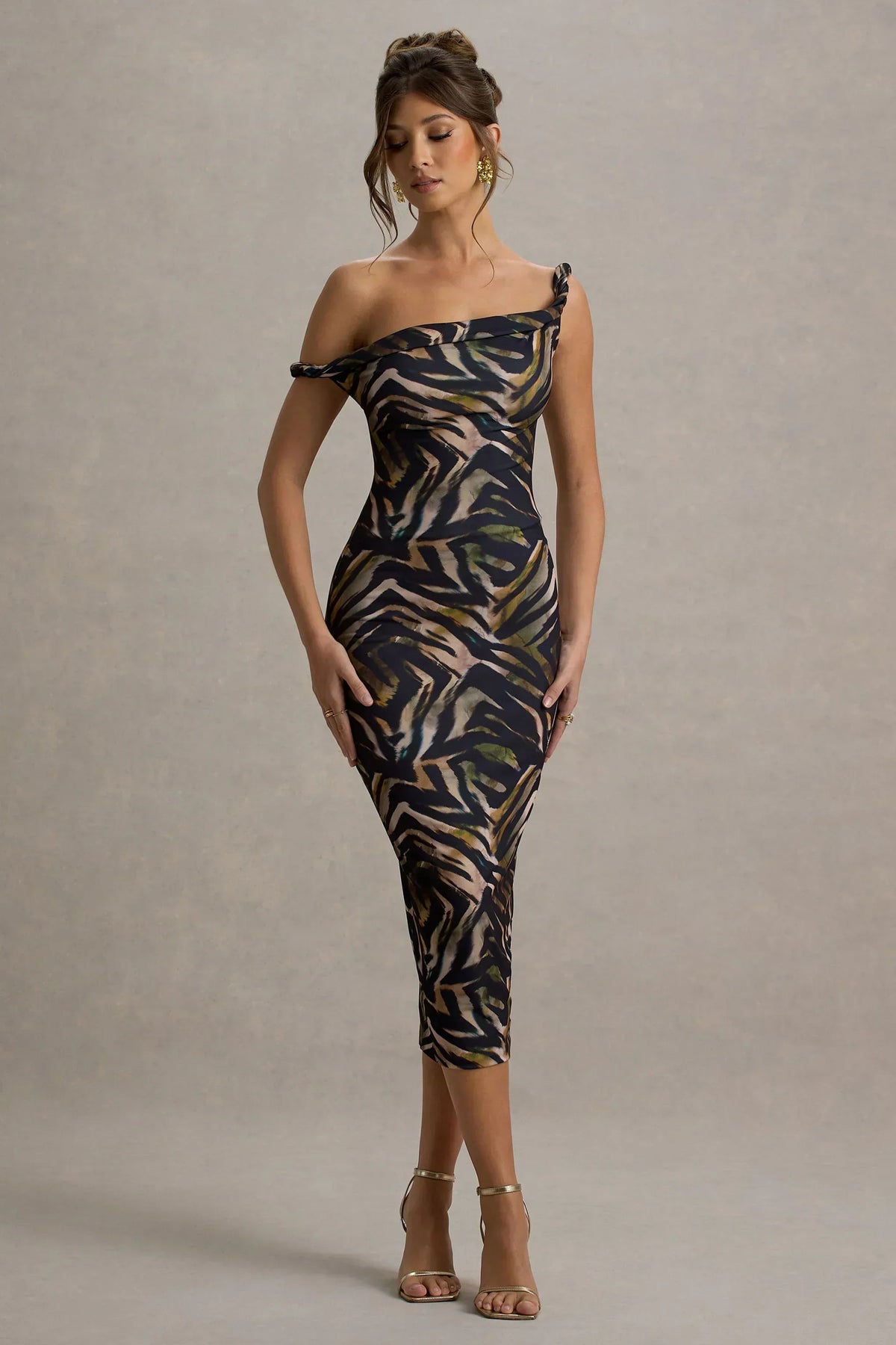 Nora | Robe midi asymétrique torsadée à imprimé zèbre