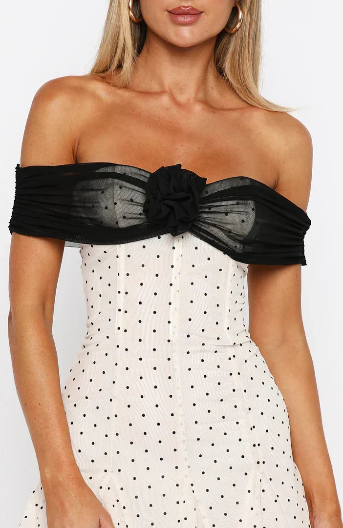 Mini-robe Bliss Mode à pois crème/noir