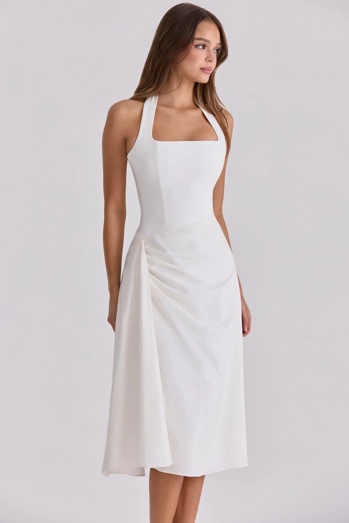 Robe midi en coton blanc à dos nu