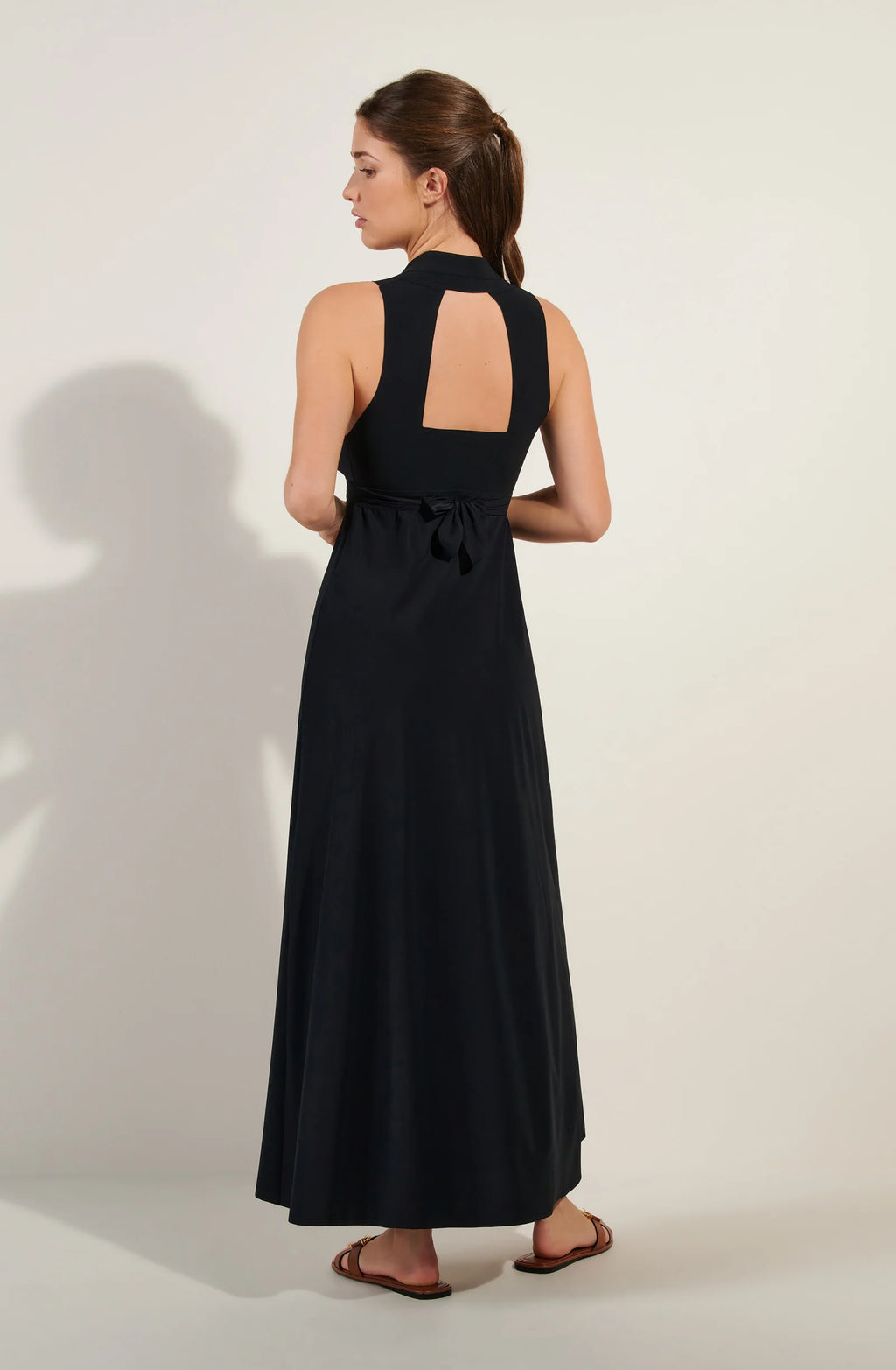 rova Long black open back dress