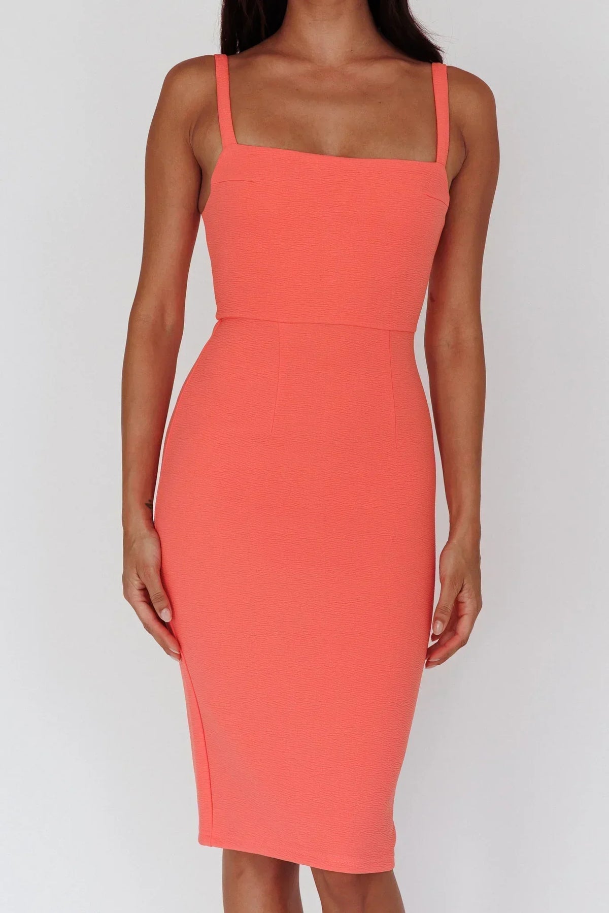 Robe midi à encolure carrée Georgia Abricot