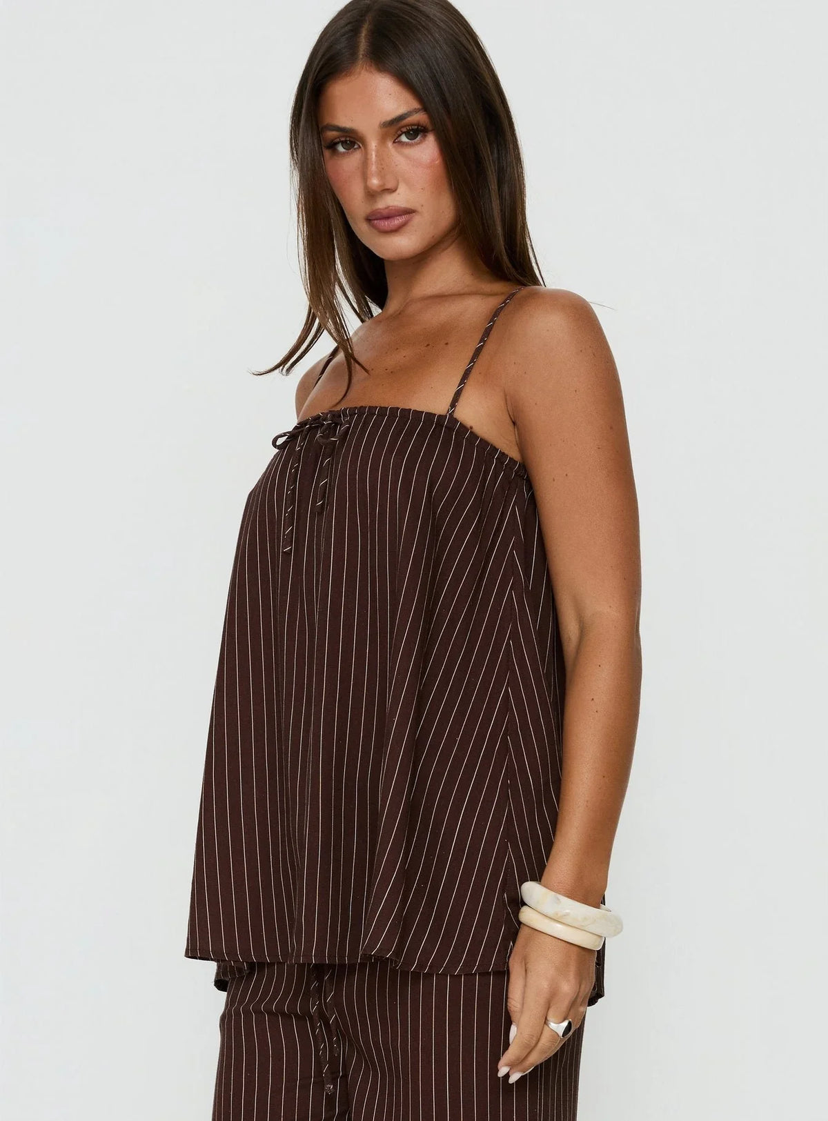 Amibella Boxy Cami Top Brown / Cream Stripe