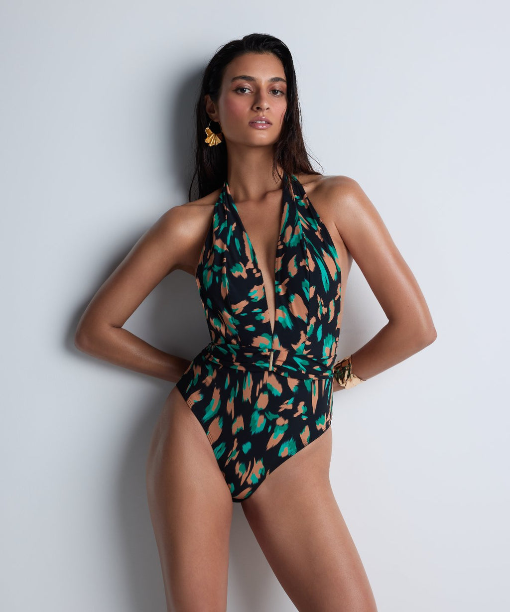 Feline Energy Maillot de bain une pièce Green Panther