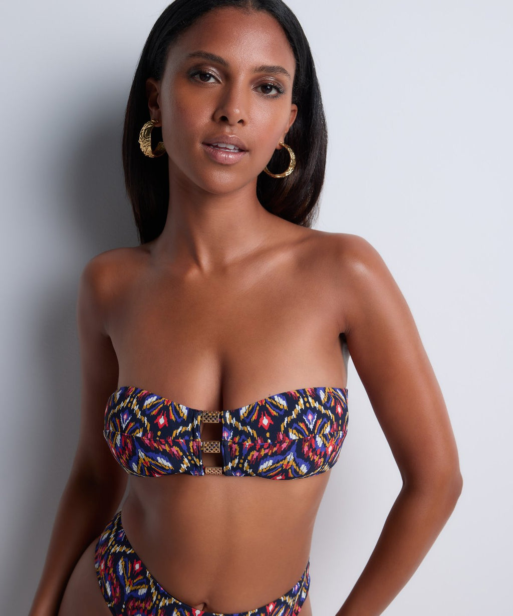 Sunkissed Allure Bandeau Bikini Top with Removable Cups Ikat