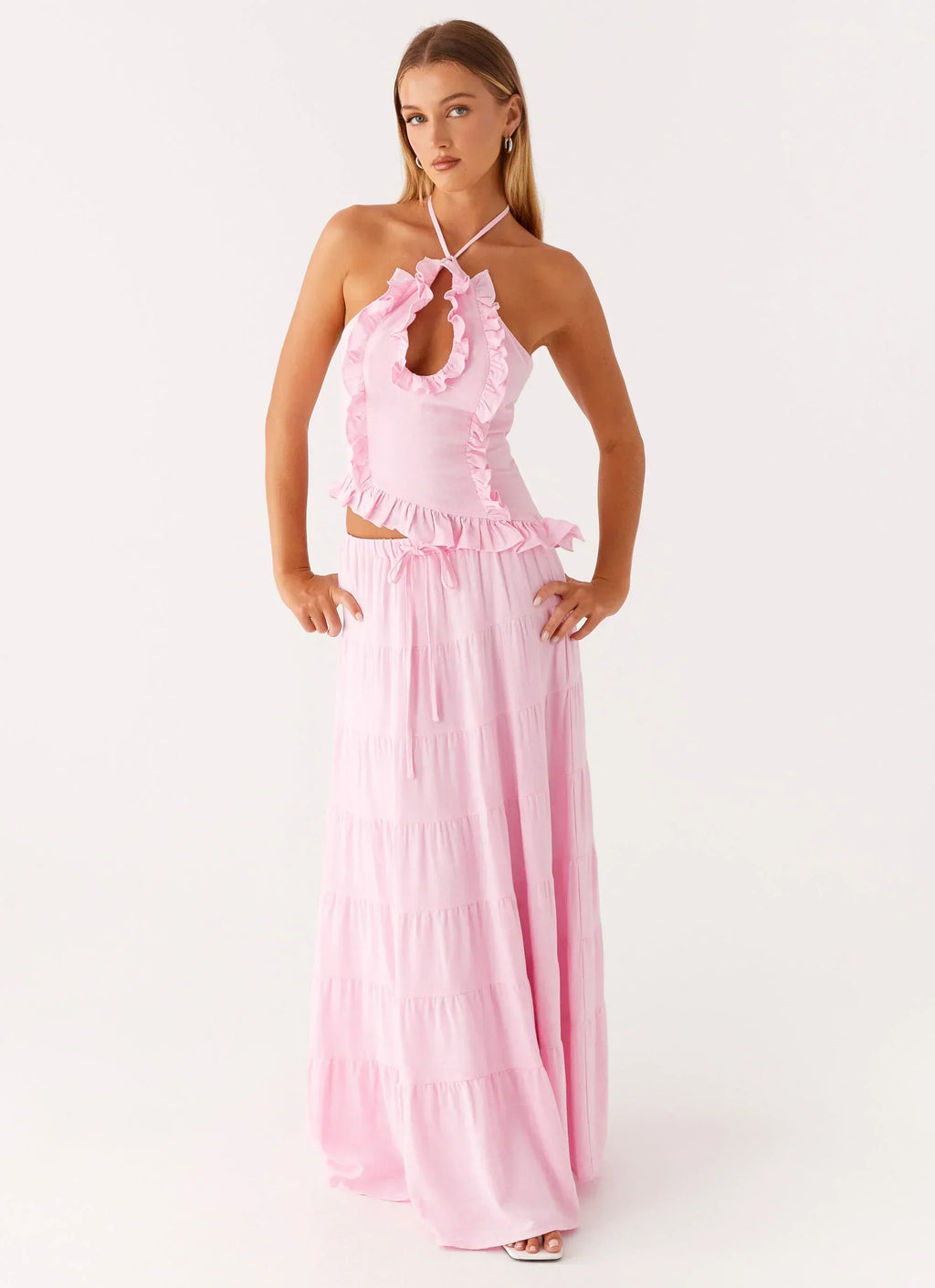 Jupe longue en lin Mariella - Rose