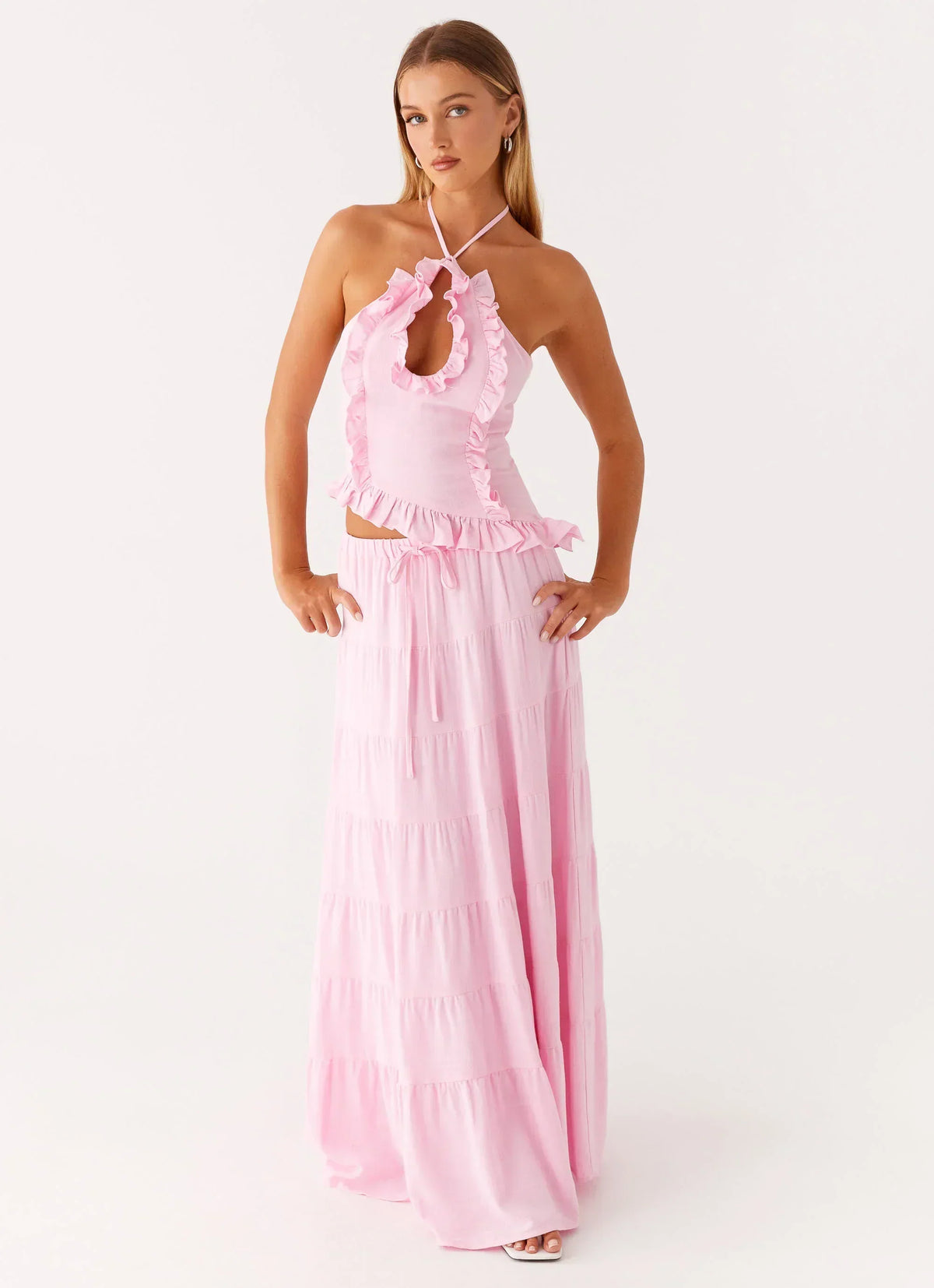 Jupe longue en lin Mariella - Rose