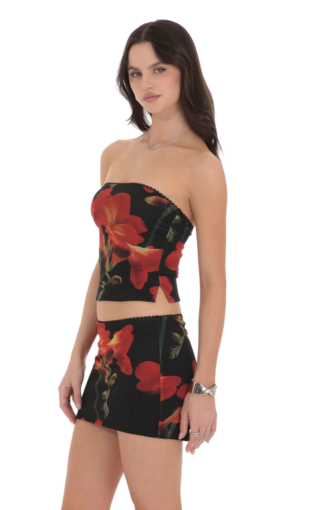 Haut tubulaire en maille florale noire