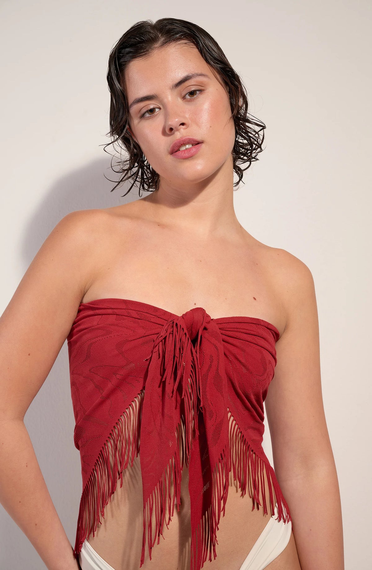 trudy Madder red lace fringed pareo